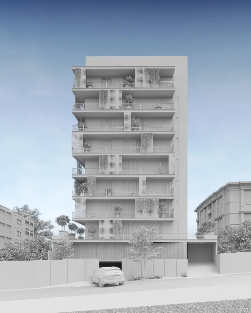 comparação de projeto antes e depois com renderização 3D